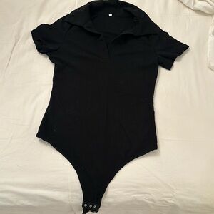Black short sleeve collared bodysuit